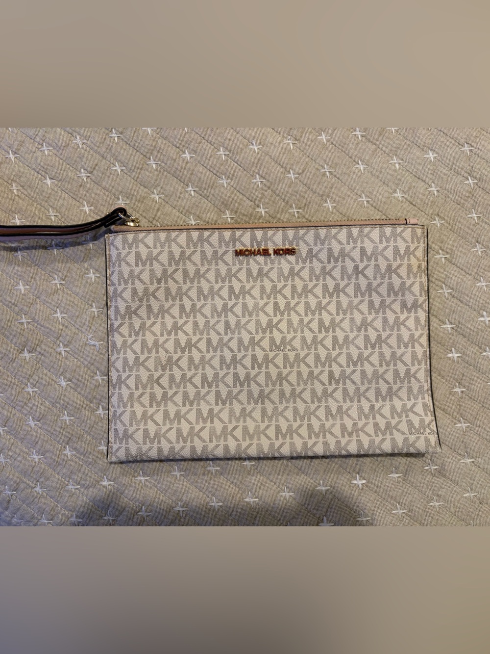 Michael Kors Beige/Brown MK Logo Wristlet Clutch